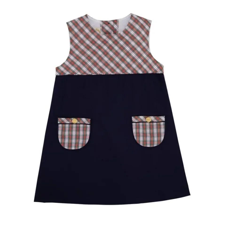 The Beaufort Bonnet company Jill Jumpet Navy and Merrit Park plaid size 4T NWT